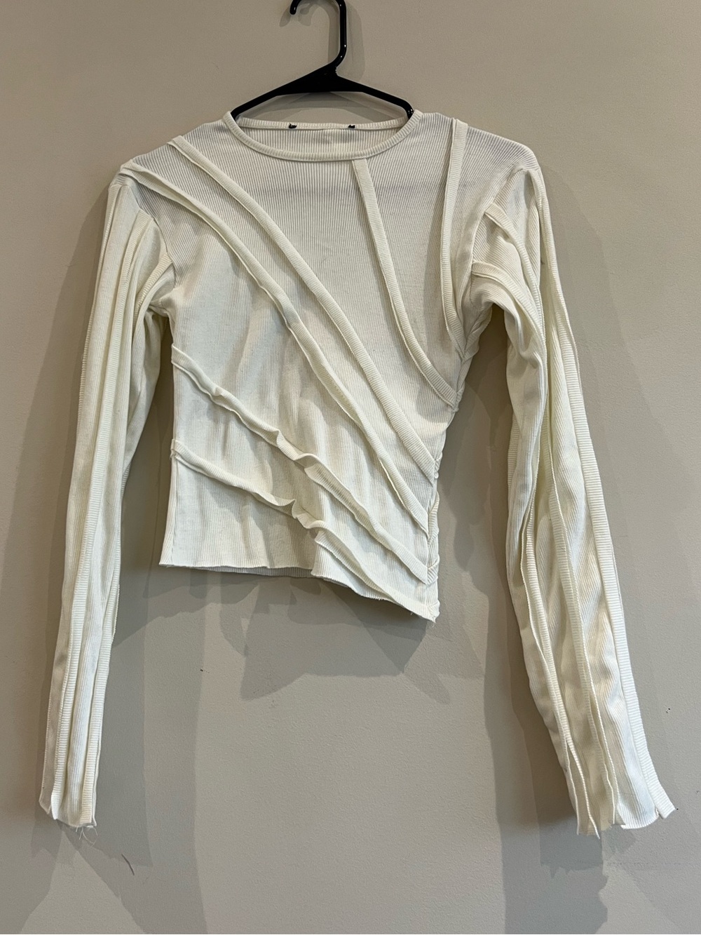 Cream Layered Long Sleeve Top with Asymmetrical Skirt
